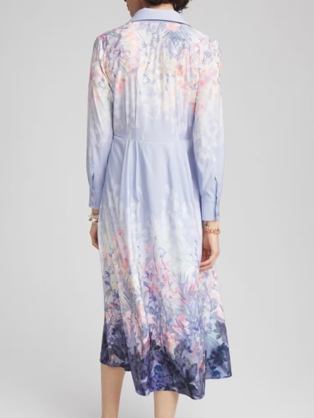 NWT Chico's Floral Matte Satin Midi Long Sleeve Shirtdress Dress Size 2.5 - Picture 4 of 16